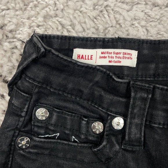 True Religion Halle Jeans Womens Sz 26 (Actual 24x23) Black Skinny Stretch Denim - Picture 4 of 14
